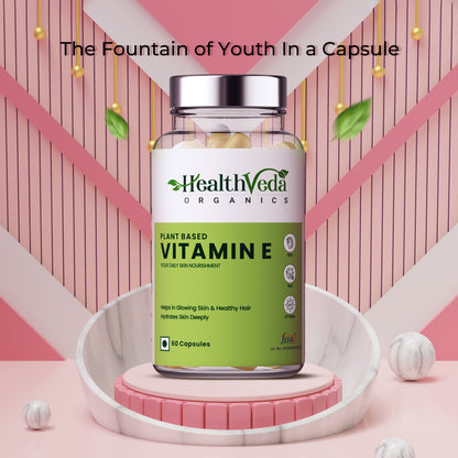 Health Veda Organics Vitamin E Capsules with Argan & Aloe Vera | 60 Veg Capsules | Supports Healthy Hair & Beautiful Skin | Maintains Skin Hydration & Nourishment | For Both Men & Women