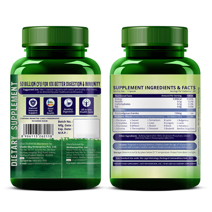 Vlado's Himalayan Organics Probiotics Supplement 50 Billion CFU with Prebiotics 150mg | 20 Strains | Plant-Based Formula | 60 Veg Capsules