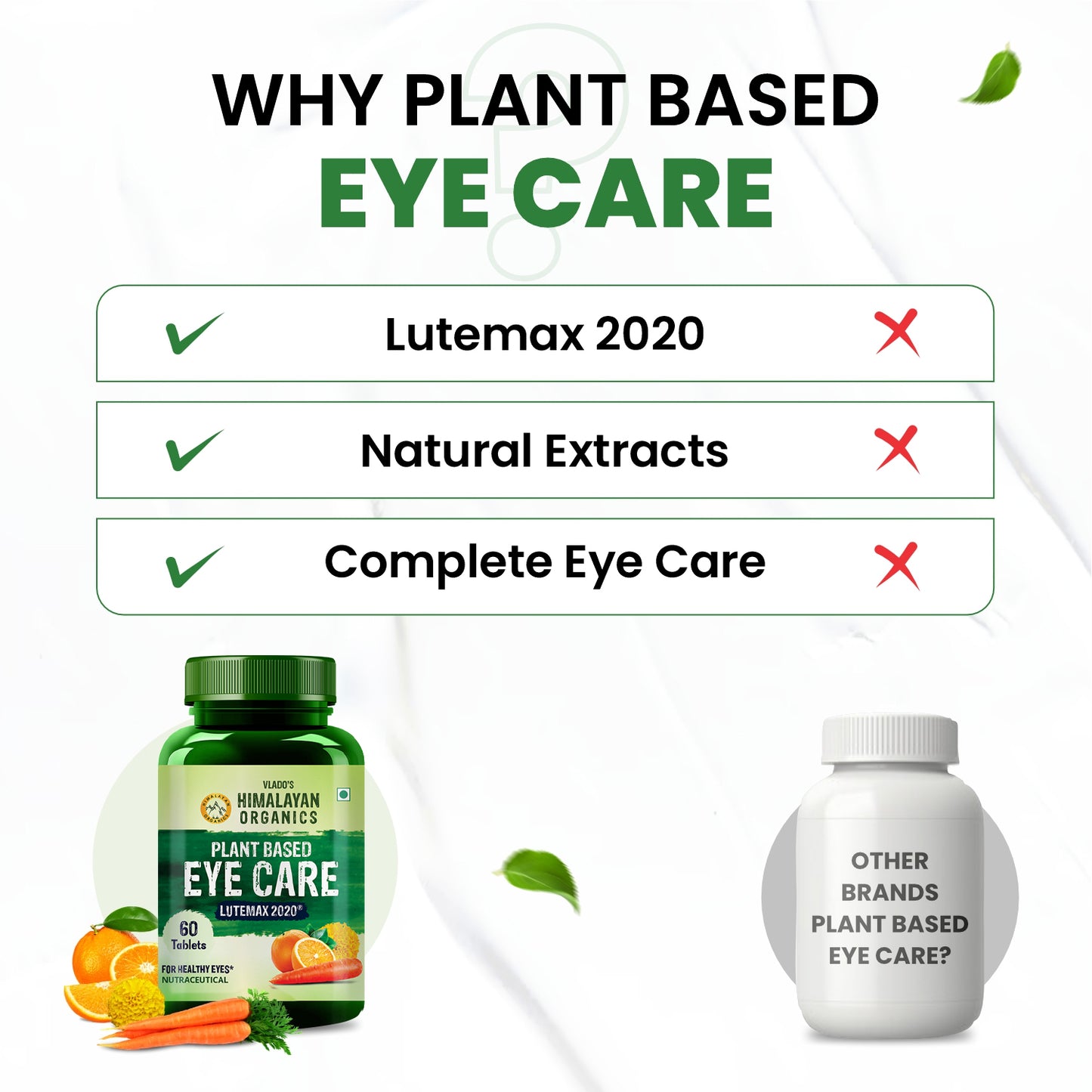 Vlado's Himalayan Organics Eye Care Supplement (Lutemax 2020, Orange Extract, Carrot Extract) - 60 Tablets