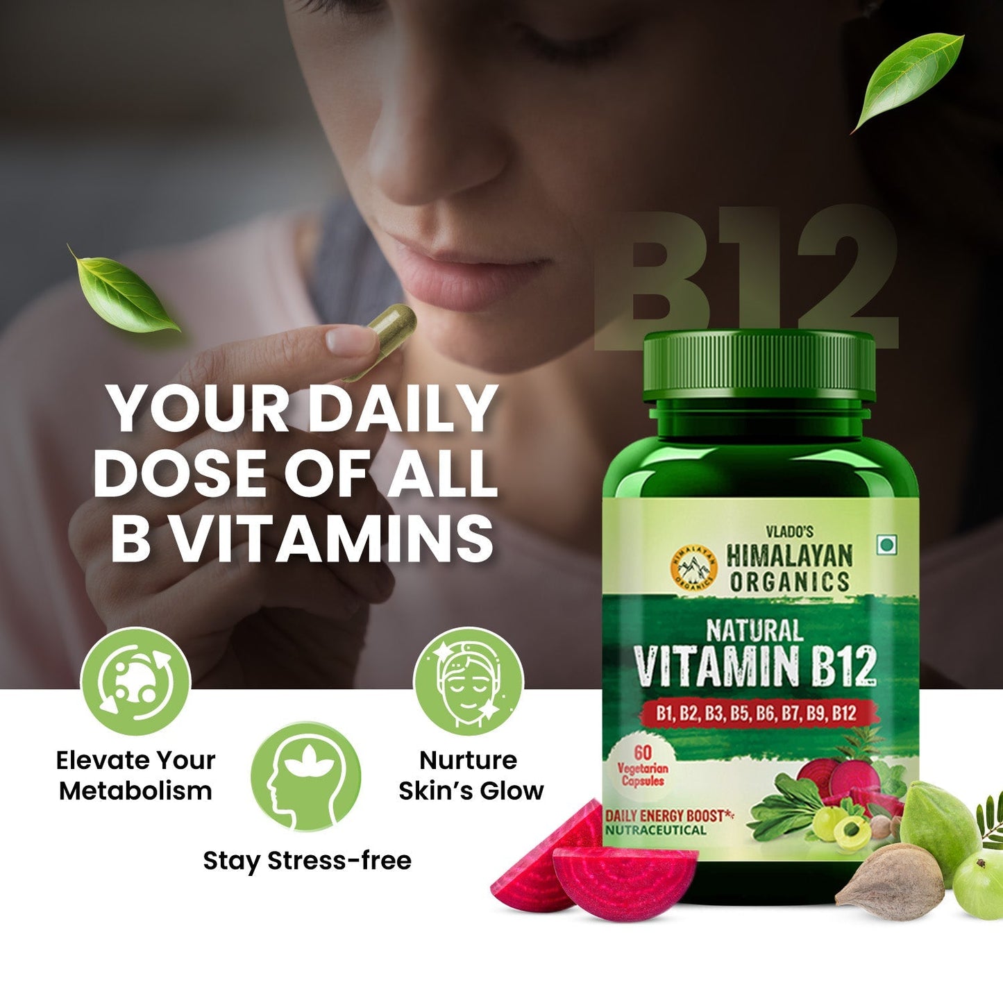 Vlado's Himalayan Organics Plant Based Vitamin B12 Natural- 60 Veg Capsules