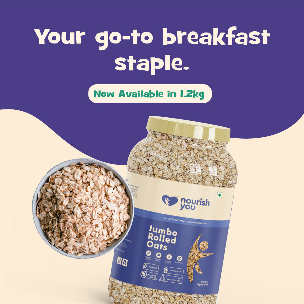 Nourish You Rolled Oats 1.2 kg – 100% Wholegrain Oatmeal | High Fiber & Protein-Rich Breakfast Cereal | Diet Food for Weight Management | Gluten-Free | No Added Sugar