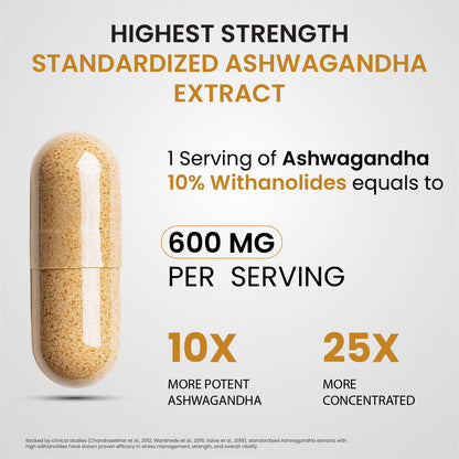 Vlado's Himalayan Organics Pure Ashwagandha Capsules | 10% Withanolides | 600 mg Ultra High Potency | Root-Only Extract | 30 Veg Capsules