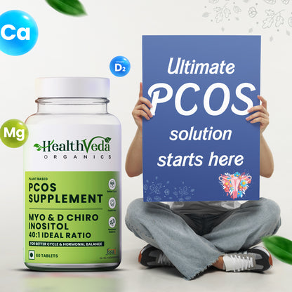 Health Veda Organics Plant Based PCOS Multivitamin with Myo-Inositol, Alpha Lipoic Acid I 60 Veg Tablets I Regularize Menstrual Cycle, Balance Hormonal Levels & Reduces Acne I For Women