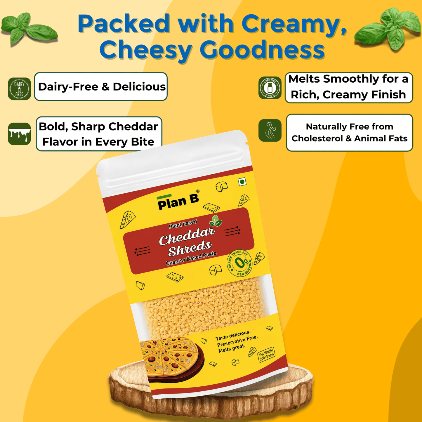 Plan B  Cheddar Shreds (200g) | Plant-Based, Dairy-Free, Lactose-Free, Gluten-Free | Melts Easily | Ideal for Pizza, Pasta & Sandwiches