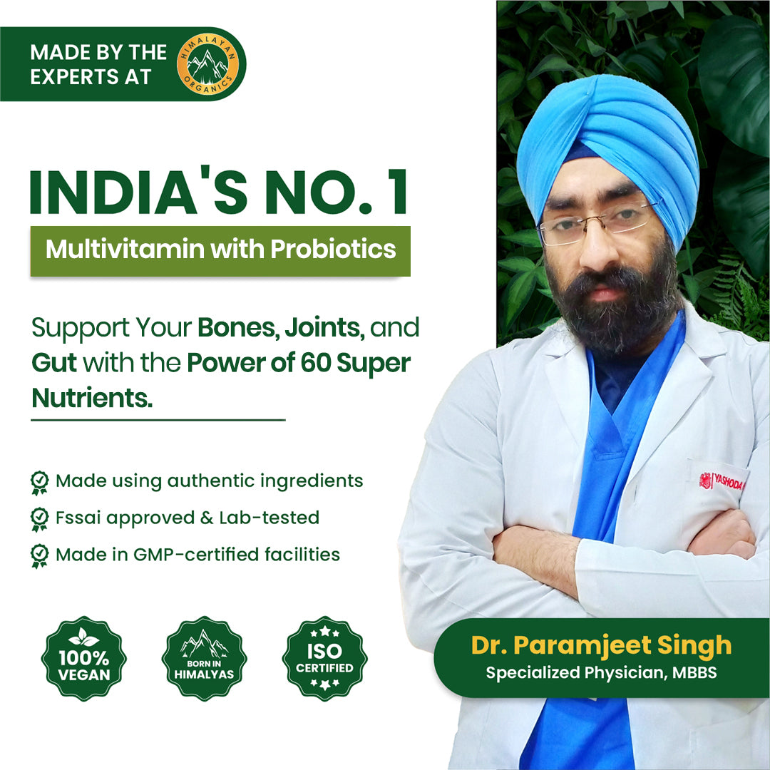 Vlado's Himalayan Organics Multivitamin for Men & Women with 60 Ingredients | With Probiotics, Herbal Extracts & Minerals | 180 Veg Tablets