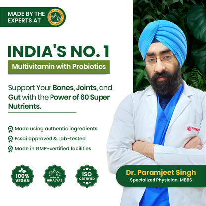 Vlado's Himalayan Organics Multivitamin for Men & Women with 60 Ingredients | With Probiotics, Herbal Extracts & Minerals | 180 Veg Tablets