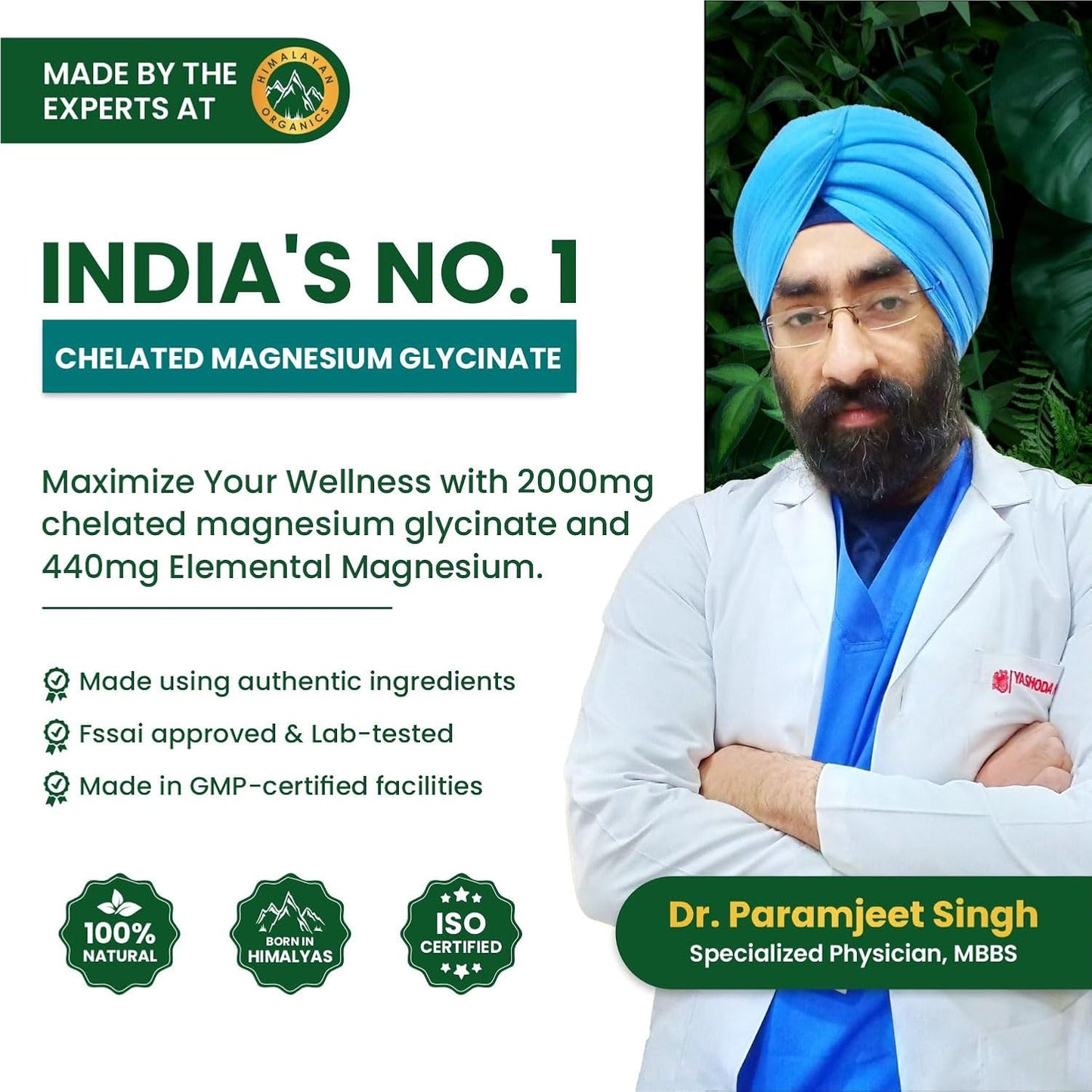 Vlado’s Himalayan Organics Magnesium Glycinate Tablets | High-Absorption 2000 mg Formula with 440 mg Elemental Magnesium | 30 Tablets (100% RDA)