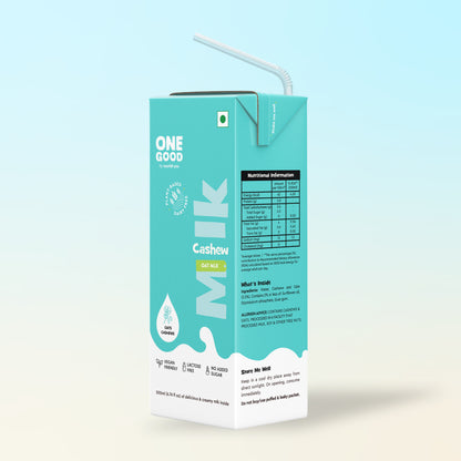 One Good by Nourish You's Sugar free Cashew Oat Plant Based Mlk - 1000ml | Lactose-Free | Gut-Friendly 200ml x Pack of 5