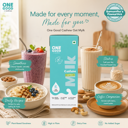 One Good by Nourish You's Sugar free Cashew Oat Plant Based Mlk - 2400ml | Lactose-Free | Gut-Friendly 200ml x Pack of 12