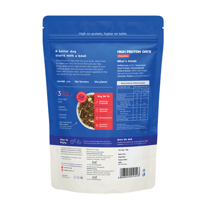 Nourish You High Protein Chocolate Oats 1kg | 25g Plant Protein | Made with Rolled Oats, Cocoa, Almonds, Raisins & Soy Protein | High Protein Breakfast Oatmeal | 11g Fibre | No Artificial Colours, Flavours or Preservatives