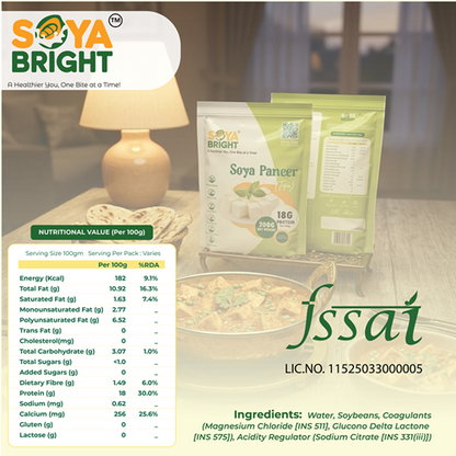 Soya Bright Soya Paneer (Tofu) 200g (Pack of 2) | Dairy Free | Lactose Free