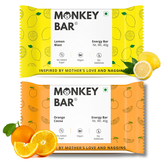 Monkey Bar - Citrus Blast Energy Bars - No Added Sugar - Pack of 10 (10X40g)