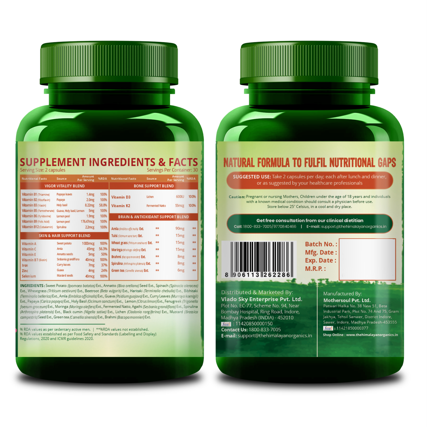 Vlado's Himalayan Organics Plant Based Multivitamin with 60+ Extracts- 60 Vegetarian Capsules