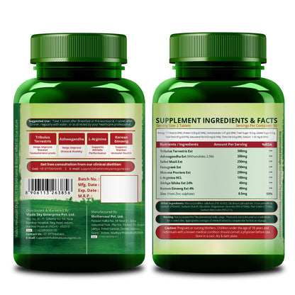 Vlado's Himalayan Organics Testosterone Support Supplement with Vitamin D3, Magnesium, Zinc, Tribulus, Ashwagandha & Safed Musli | Plant-Based Formula | 60 Veg Tablets