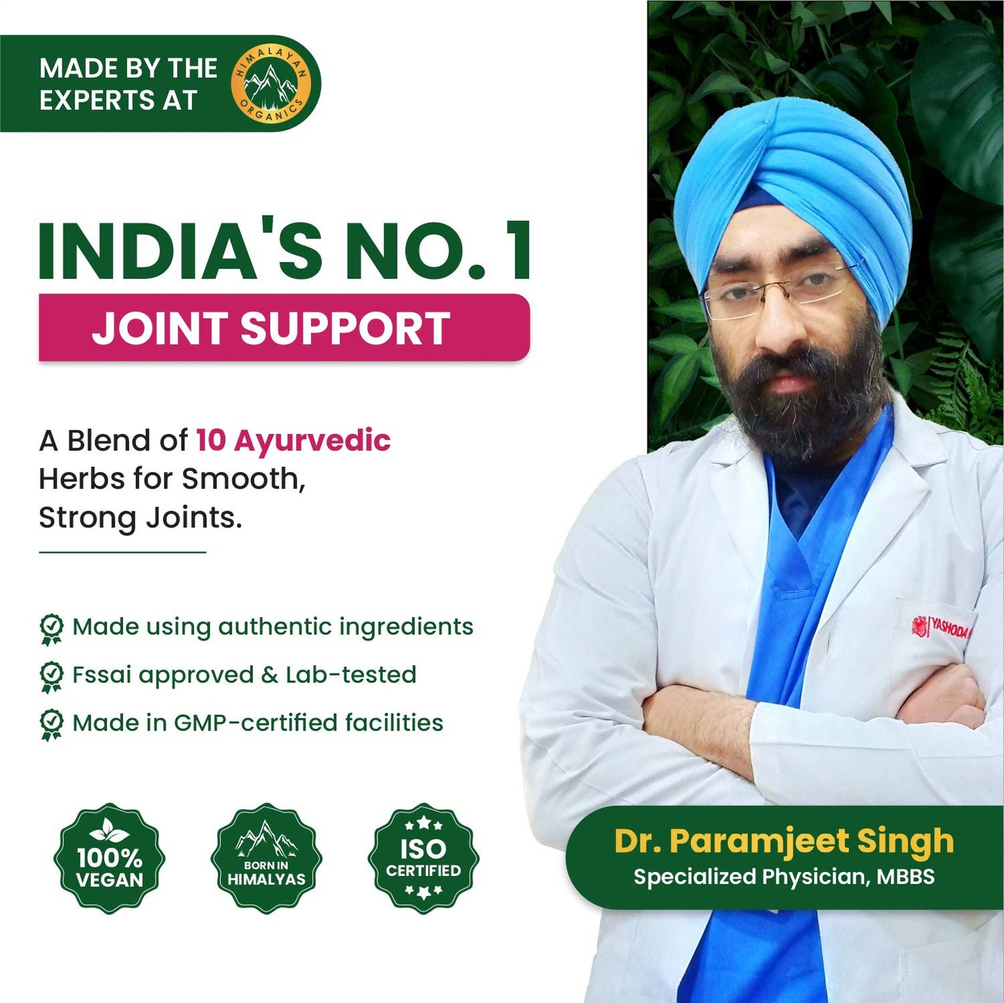 Vlado's Himalayan Organics Plant-Based Joint Support with Boswellia Serrata, Turmeric, Amla, Moringa & 10 Ayurvedic Herbs – 60 Veg Tablets