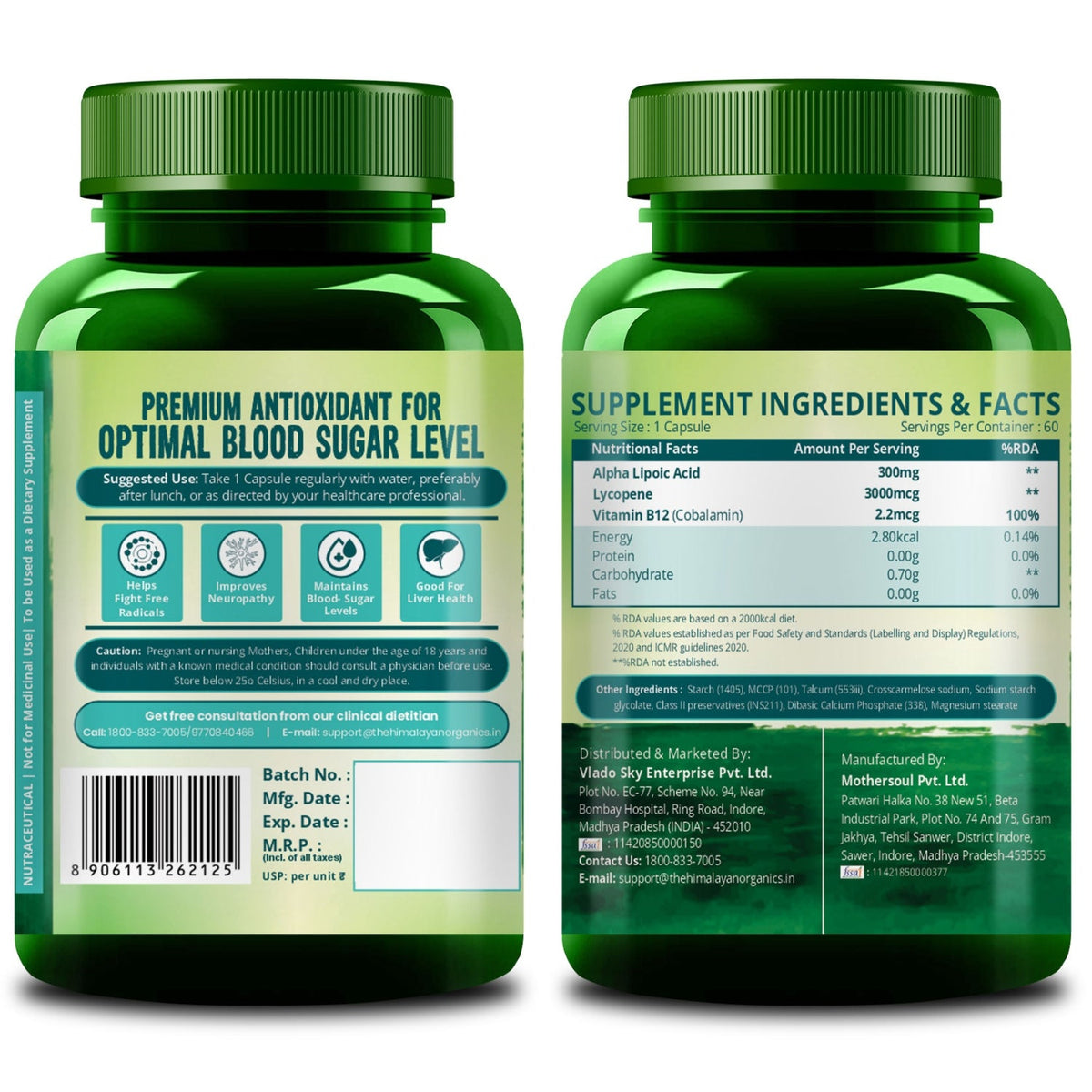Vlado's Himalayan Organics Alpha Lipoic Acid 300mg | Antioxidant Supplement | 60 Veg Capsules