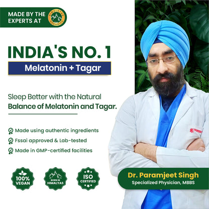 Vlado's Himalayan Organics Melatonin 10mg + Tagar 250mg Supplement with Vitamin B6 & Calcium | Non-Habit Forming | 60 Veg Tablets