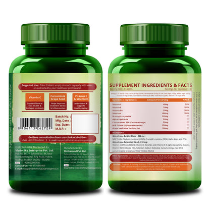 Vlado's Himalayan Organics Glutathione Builder with ( Vitamin C, E, B6 & Curcumin ) - 60 Veg Tablets