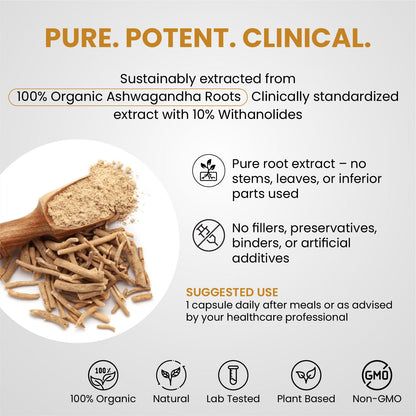 Vlado's Himalayan Organics Pure Ashwagandha Capsules | 10% Withanolides | 600 mg Ultra High Potency | Root-Only Extract | 30 Veg Capsules