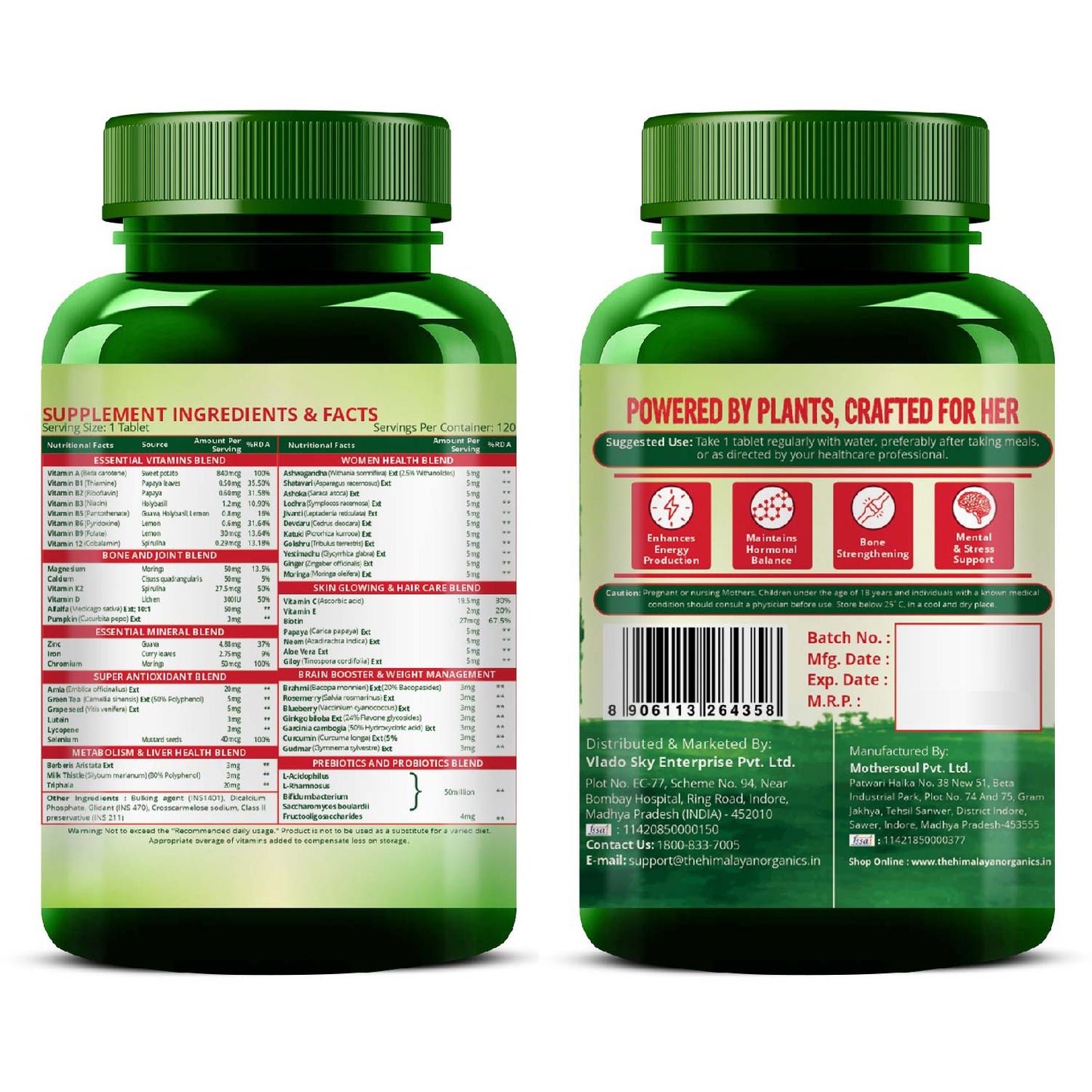 Vlado's Himalayan Organics Plant Based Multivitamin Women 45+ - 120 Veg Tablet