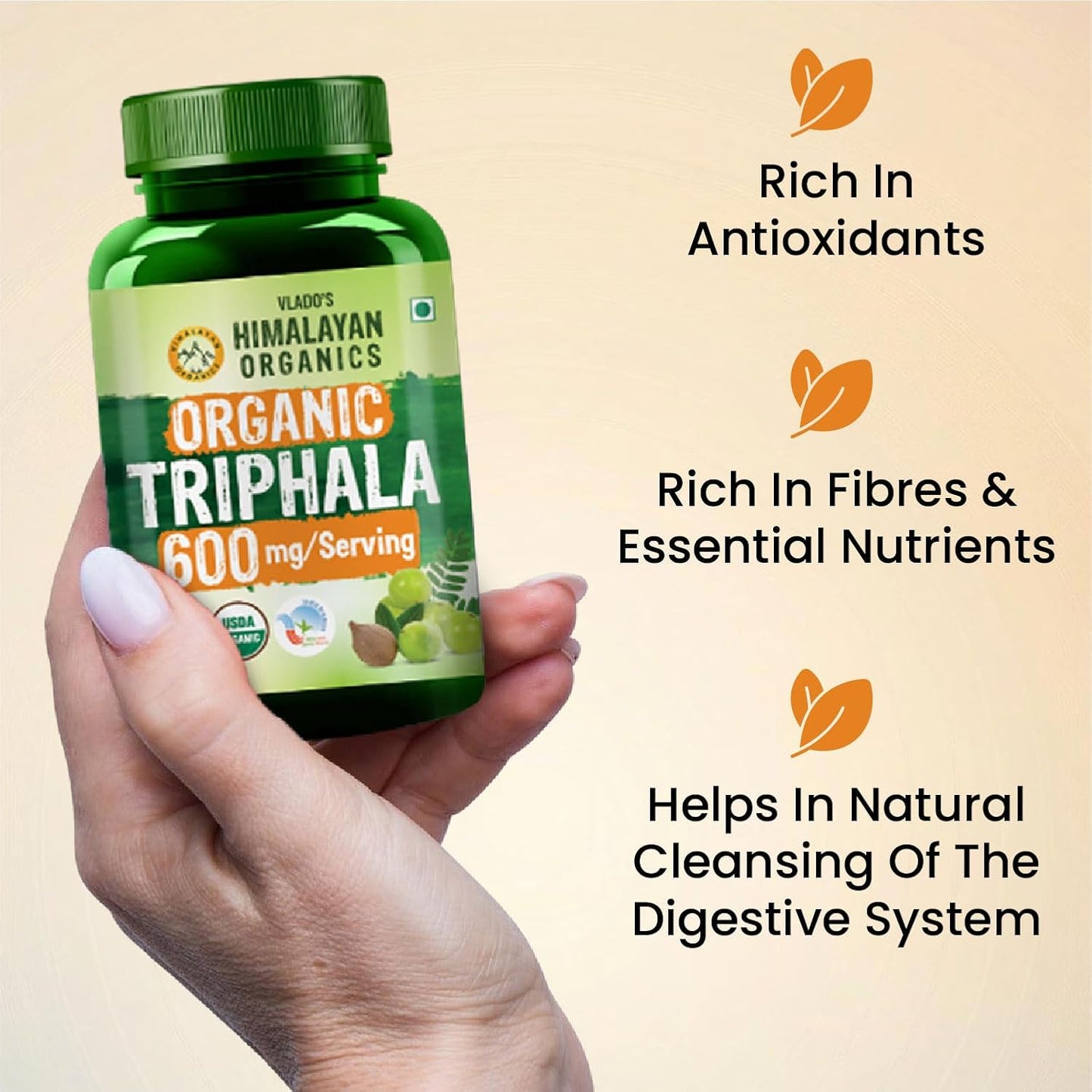 Vlado’s Himalayan Organics Triphala Tablets | Organic Amla, Haritaki & Bibhitaki | Pure Ayurvedic Blend | 60 Tablets
