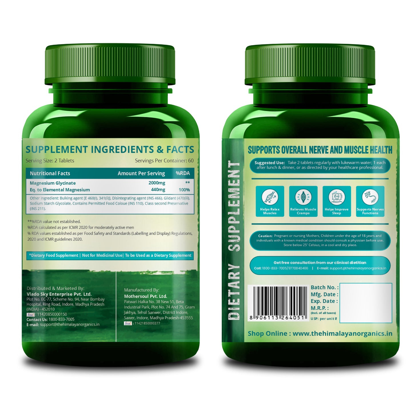 Vlado's Himalayan Organics Chelated Magnesium Glycinate | 120 Vegan Tablets