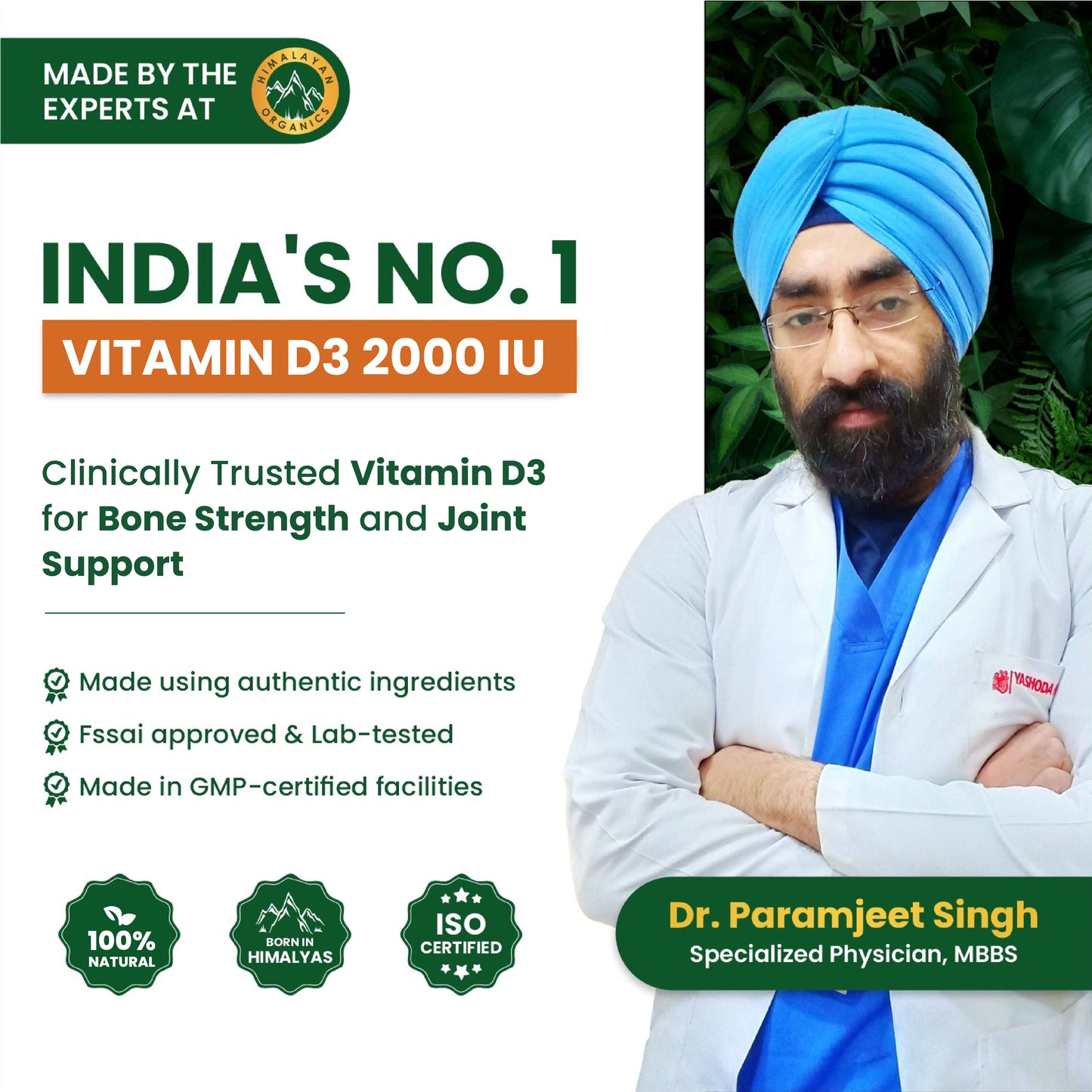 Vlado's Himalayan Organics Vitamin D3 2000 IU Chewable Tablets | Cholecalciferol | Orange Flavour | Dietary Supplement for Men & Women | 60 Tablets