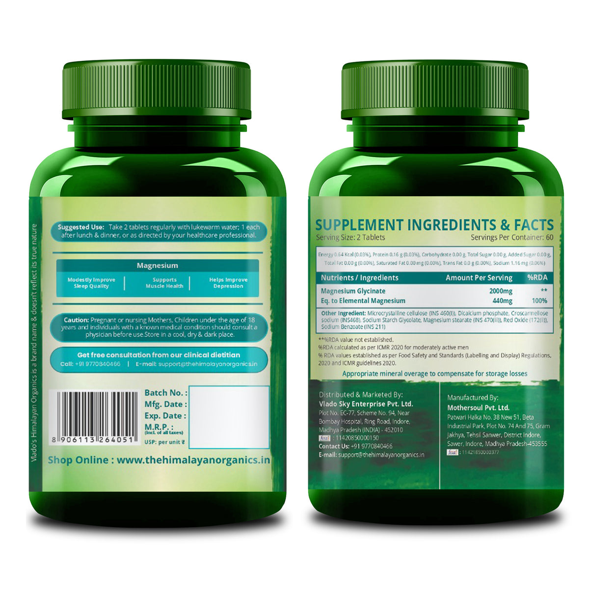 Vlado's Himalayan Organics Chelated Magnesium Glycinate | 120 Vegan Tablets