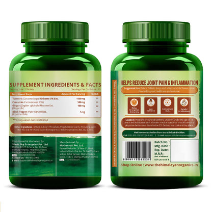 Vlado's Himalayan Organics Curcumin With Biopiperine 1500mg Tablets With 95% Curcuminoids Supplements 90 Veg Tablets