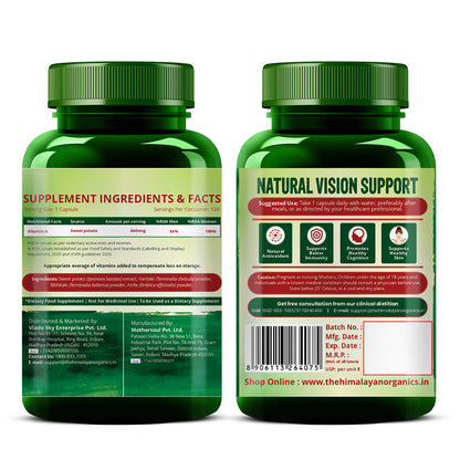 Vlado's Himalayan Organics Plant-Based Vitamin A Supplement | Sourced from Sweet Potato & Triphala | 120 Veg Capsules