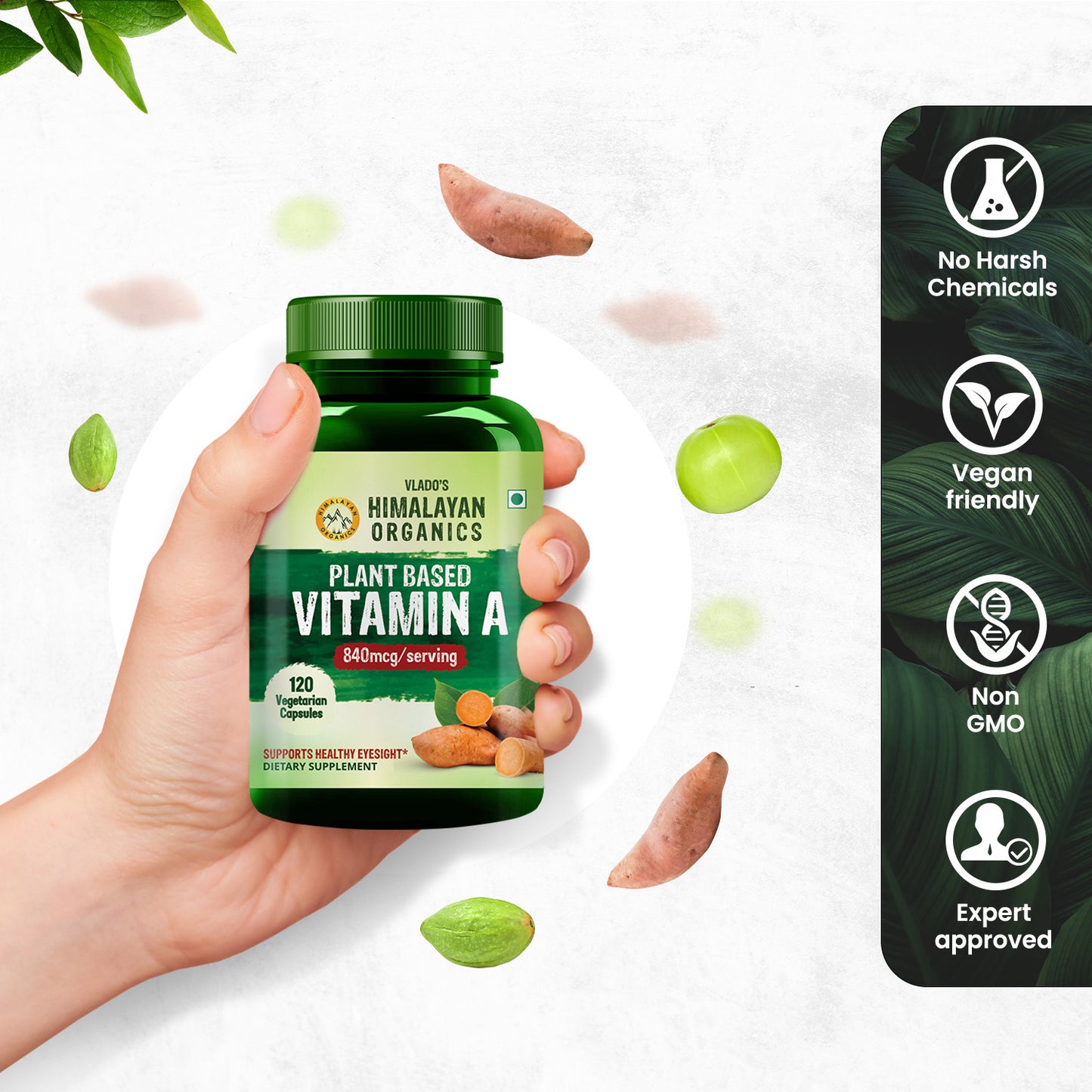 Vlado's Himalayan Organics Plant-Based Vitamin A Supplement Supports Healthy Eye Sight | Natural Anti-Oxidant (120 Capsules)