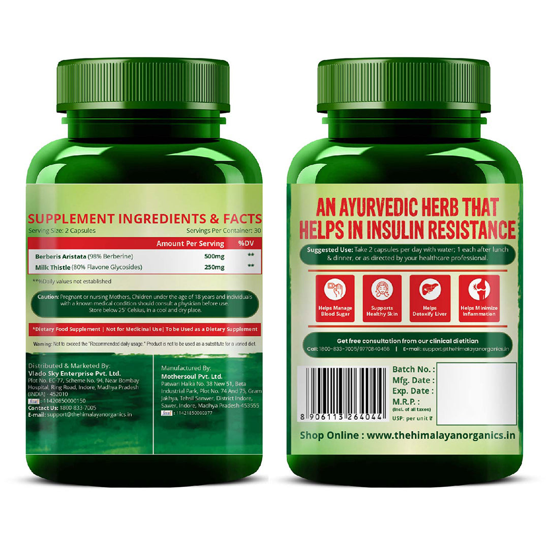 Vlado's Himalayan Organics Berberis Aristata Berberine 98% with Milk Thistle -60 Veg Capsules