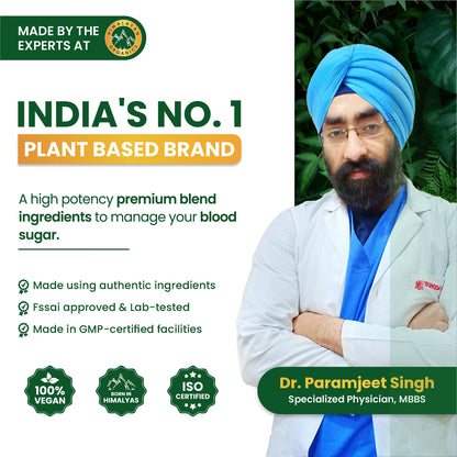 Vlado's Himalayan Organics Plant Based Gluco Balance Insulin Resistance, Diabetes Control | Jamun, Bittermelon, Amla, Gudmar, Chirayta Extracts | 60 Veg Tablets