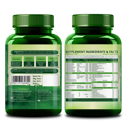 Vlado's Himalayan Organics Multivitamin with Probiotics (60 Tablets) 60 Ingredients for Men & Women with Vitamin C, D, E, B3, B12, Zinc, Giloy & Biotin