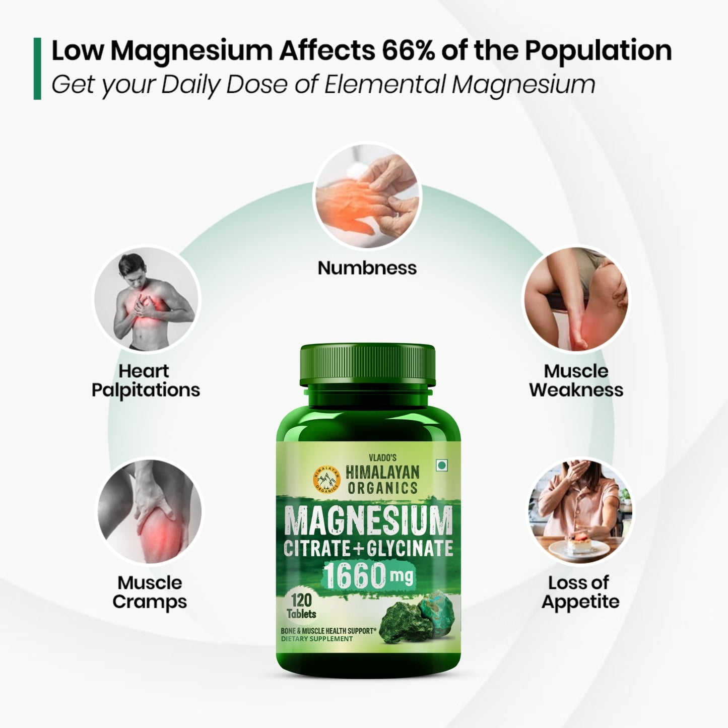 Vlado's Himalayan Organics Magnesium Complex Supplement | 1660mg- 120 Veg Tablets