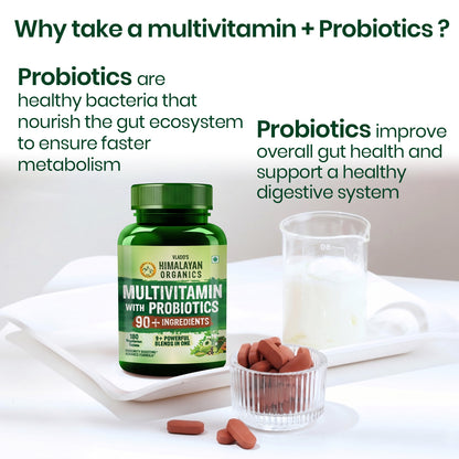 Vlado's Himalayan Organics Immunity Multivitamin Tablet for Men & Women with Probiotic 90+Vital Nutrients and 9+ Probiotic blends for Increase Energy & Immunity - Boost stamina, Strength & Muscles and Overall Health I 180 Veg Tablets