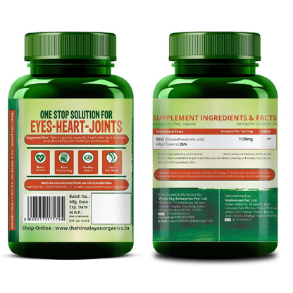 Vlado's Himalayan Organics Vegetarian Omega 3 – 1120 MG | 3X Strength | With Veg DHA & Algal Oil | Plant-Based Omega 3 | No Fish Oil | 60 Veg Capsules for Men & Women