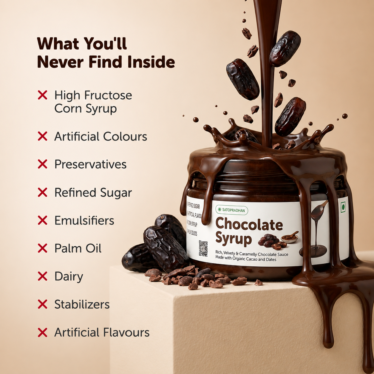 Chocolate Syrup 200g | Date-Sweetened Chocolate Sauce with Real Cacao | No Refined Sugar, No Artificial Flavours
