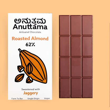 ANUTTAMA Dark Chocolate Pack-3 | 62% & 55% Cocoa | Gift for Valentine's Day | Roasted Almond+Classic Plain+ Sea Salt | Dark Chocolate Gift Pack | Chocolate Bar 50 & 20gm