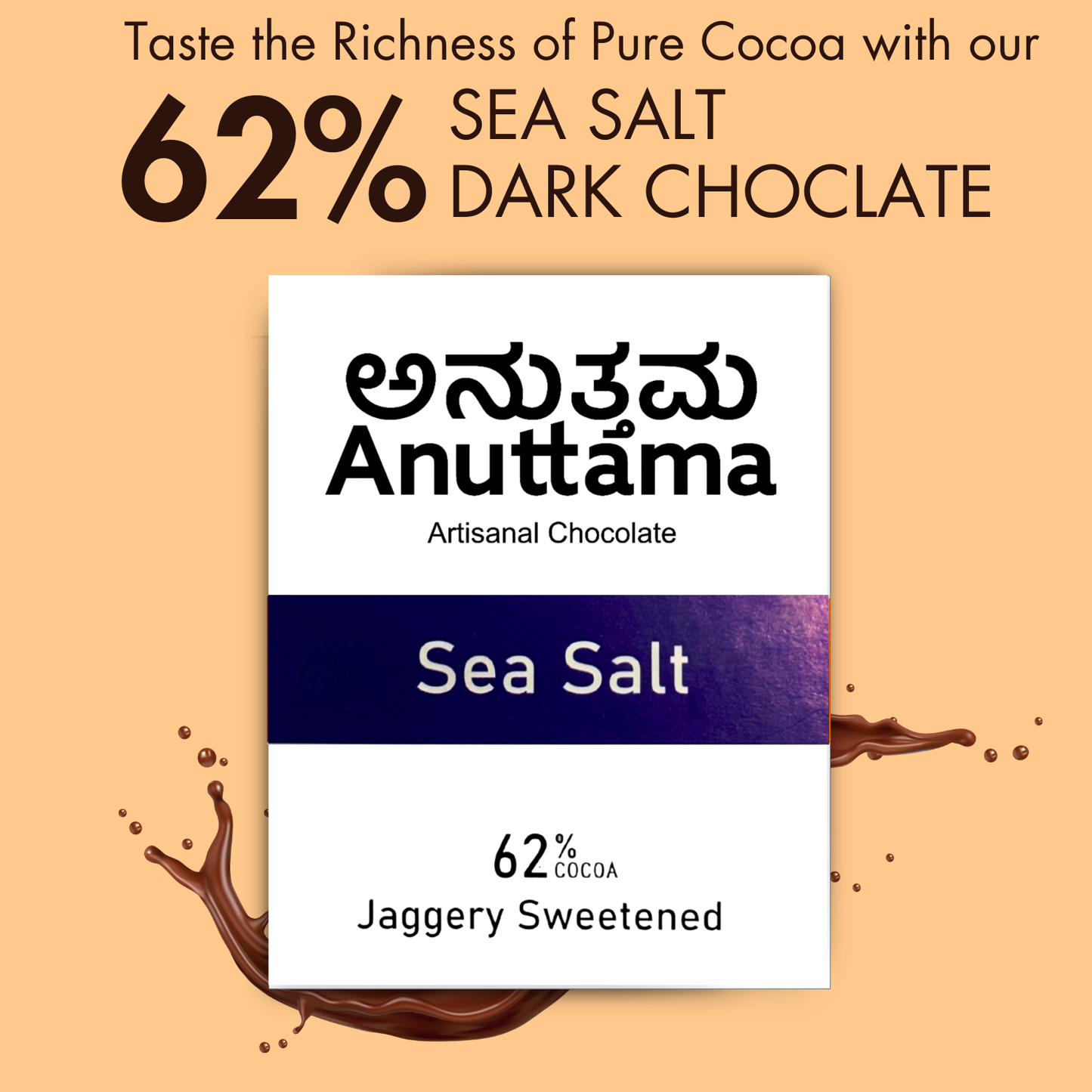 ANUTTAMA Dark Chocolate Pack-3 | 62% & 55% Cocoa | Gift for Valentine's Day | Roasted Almond+Classic Plain+ Sea Salt | Dark Chocolate Gift Pack | Chocolate Bar 50 & 20gm