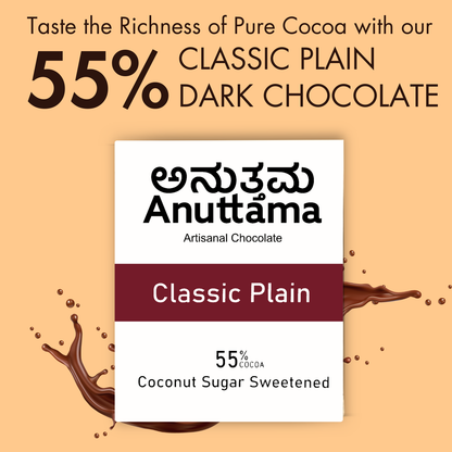 ANUTTAMA Dark Chocolate Pack-3 | 62% & 55% Cocoa | Gift for Valentine's Day | Roasted Almond+Classic Plain+ Sea Salt | Dark Chocolate Gift Pack | Chocolate Bar 50 & 20gm