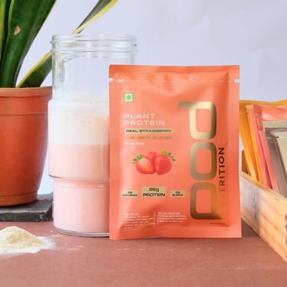 POD NUTRITION Pea Protein Isolate Powder | Vegan Plant Protein, No Added Sugar, Dairy Free| Clean & Easy to Digest with Essential Amino Acids (Real Strawberry Sachet Pack of 15)