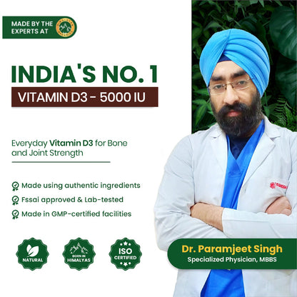 Vlado's Himalayan Organics Vitamin D3 5000 IU Chewable Tablets | Cholecalciferol | Orange Flavour | Dietary Supplement for Men & Women | 60 Tablets