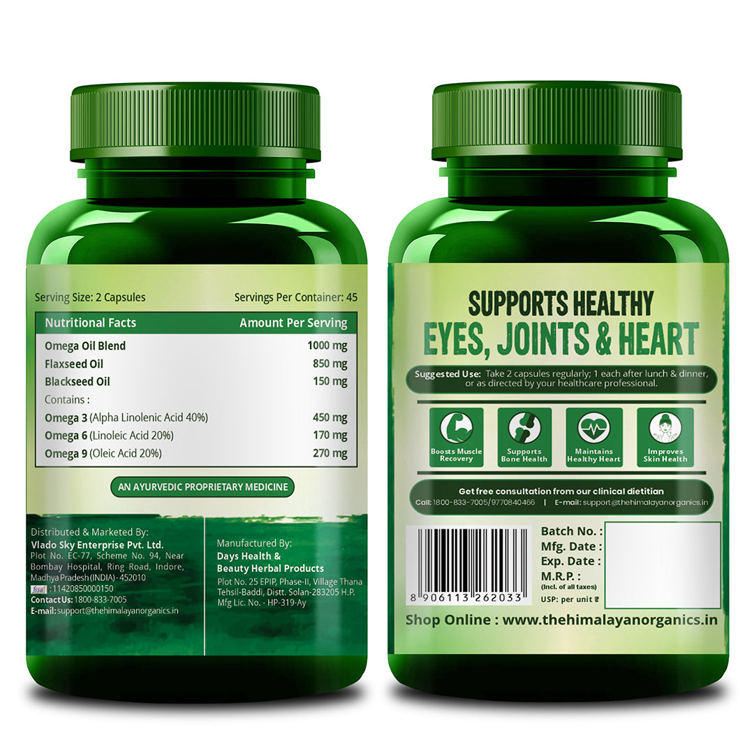 Vlado's Himalayan Organics Omega 3 6 9-2000mg/Serving I Vegetarian Omega 3  Men & Women- 90 Capsules