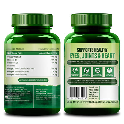 Vlado's Himalayan Organics Omega 3 6 9-2000mg/Serving I Vegetarian Omega 3  Men & Women- 90 Capsules