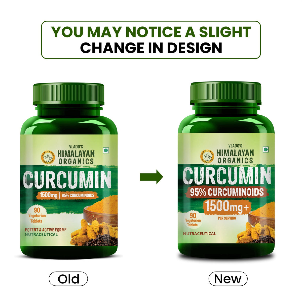 Vlado's Himalayan Organics Curcumin With Biopiperine 1500mg Tablets With 95% Curcuminoids Supplements 90 Veg Tablets