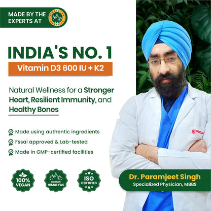 Vlado's Himalayan Organics Vitamin D3 with K2 As MK7 Supplement - 120 Veg Tablets