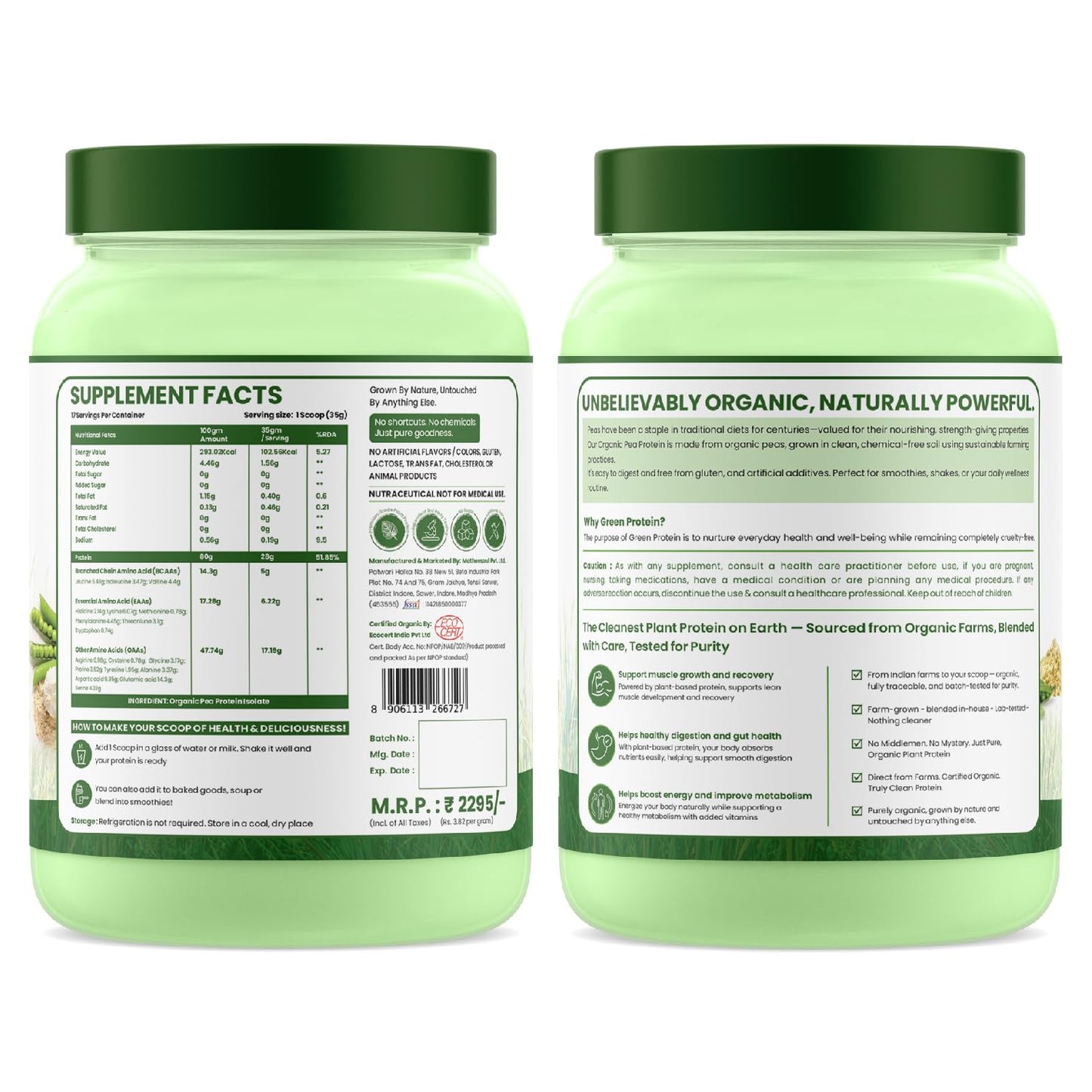 Vlado's Himalayan Organics Organic Pea Protein Powder | 28g Protein & 5g BCAA per Serving | 100% Plant-Based & Vegan | Lab Tested | Fast Absorbing, Easy to Digest | Supports Muscle Recovery | Unflavoured | 600g