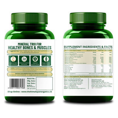 Vlado’s Himalayan Organics Liposomal Calcium Magnesium + Zinc | Vitamin D3+k2 Supplement For Stronger Bones | Boost Immunity | Healthy Heart | Muscle Growth - 60 Veg Tablets