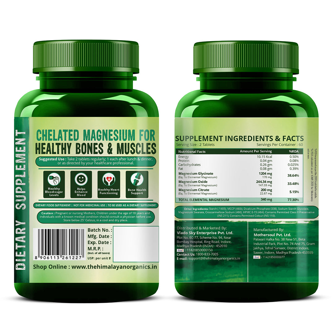 Vlado's Himalayan Organics Magnesium Complex Supplement | 1648mg- 120 Veg Tablets